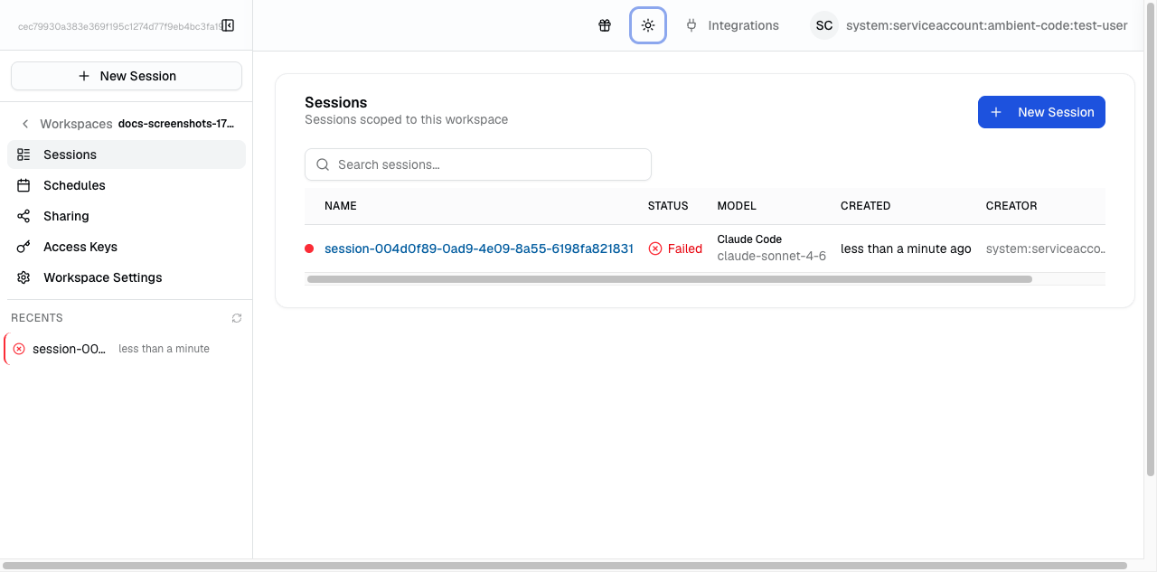 Sessions list